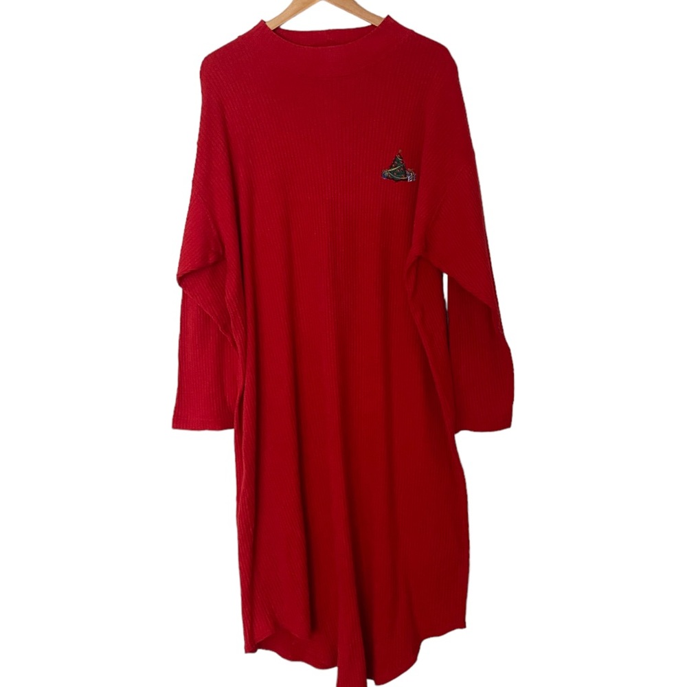 Vintage Sarah Spencer Red Waffle Knit Long Christmas Nightgown Dress Size Large